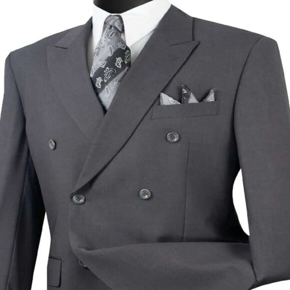 Pleated Suit - Mens Suits With Pleated Pant - Regular Fit Suit - Charcoal Grey S - Picture 1 of 2